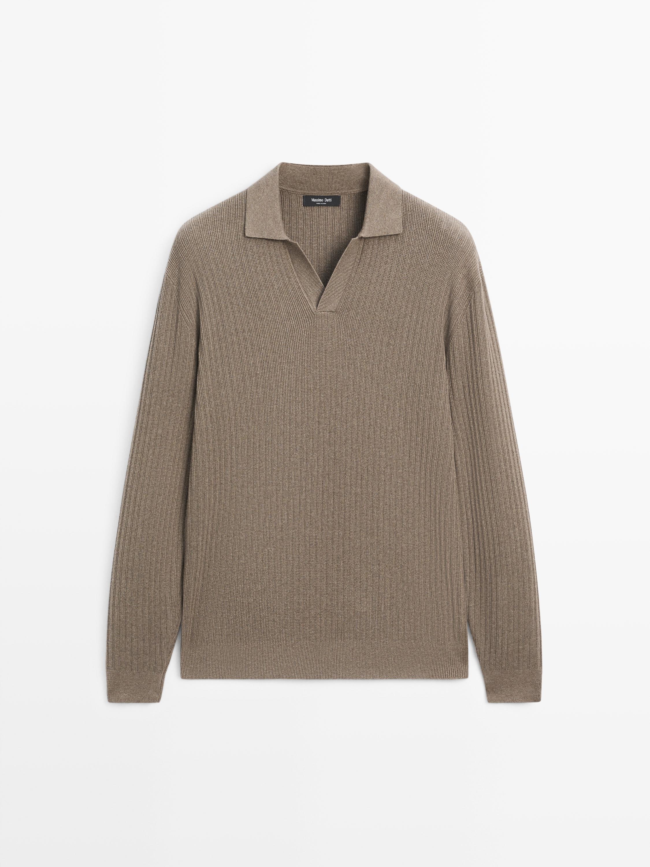 Cotton blend knit polo sweater